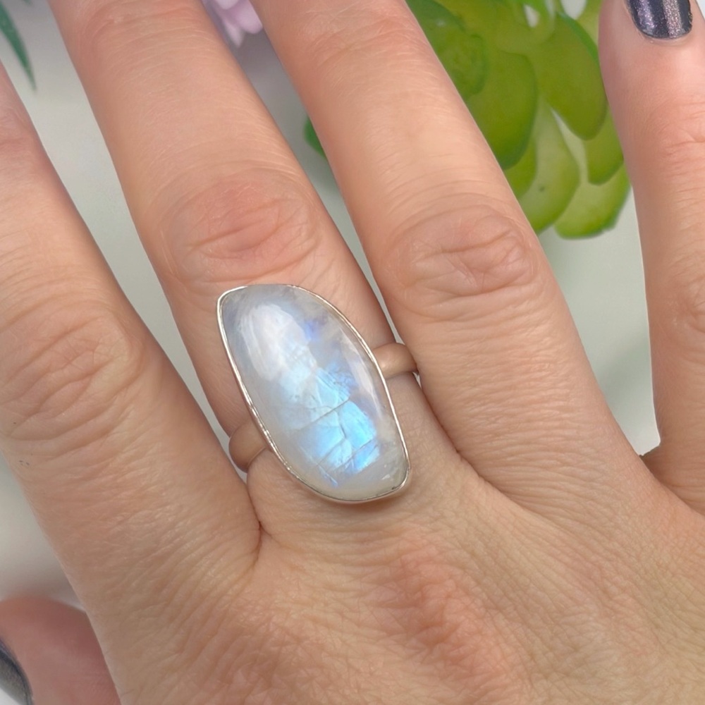 Pure Sterling Silver 925 Rainbow Moonstone Ring Size 9 1/2 Wavy Boho Southwest - Picture 5 of 9